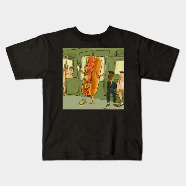 Hotdog Casually Commuting to Work Kids T-Shirt by doteau